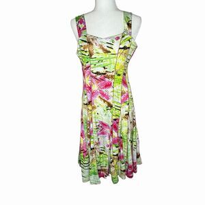 Tango Mango Collection Size XL Fit And Flare Dress Green and pink Floral Dress